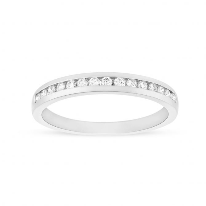 14K White Gold Diamond Channel Set Wedding Band, 0.16aptw