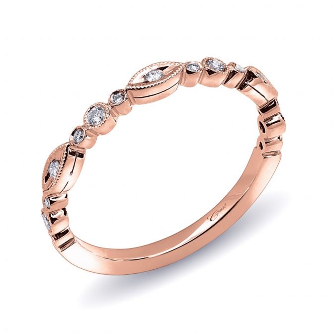 Diamond Marquise & Round Milgrain Patterned Wedding Band in Rose Gold