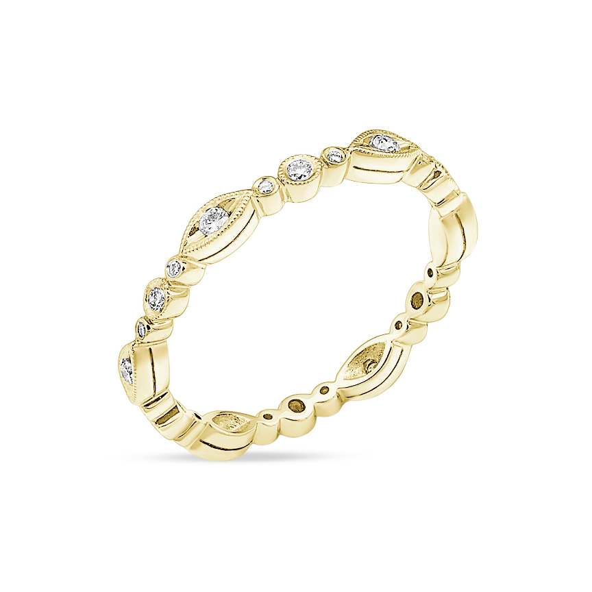 14K Yellow Gold Diamond Milgrain Patterned Eternity Band | Borsheims