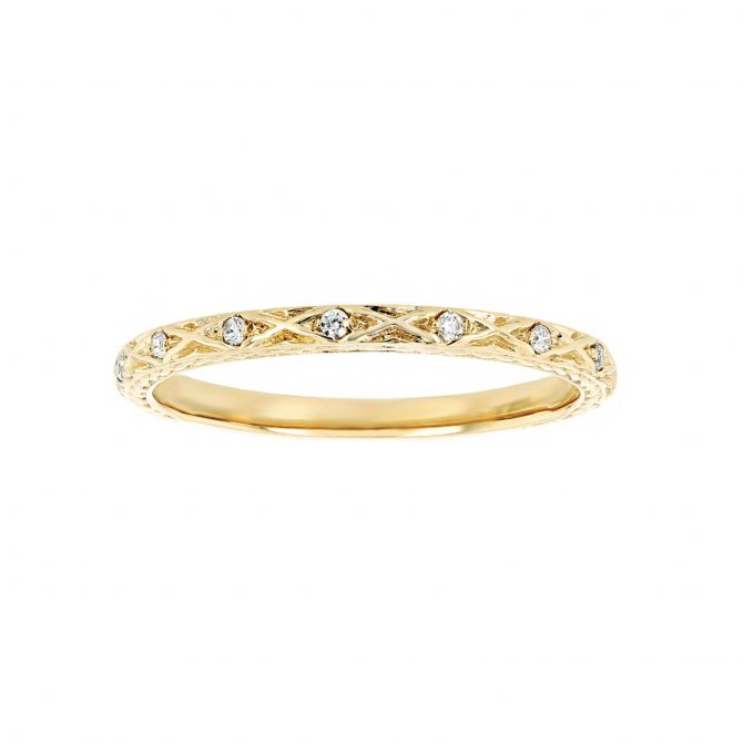 Yellow Gold Diamond Engraved Wedding Band, 0.05cttw