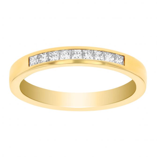 14K Yellow Gold Channel Set Princess Cut Diamond Wedding Band, 0.25cttw