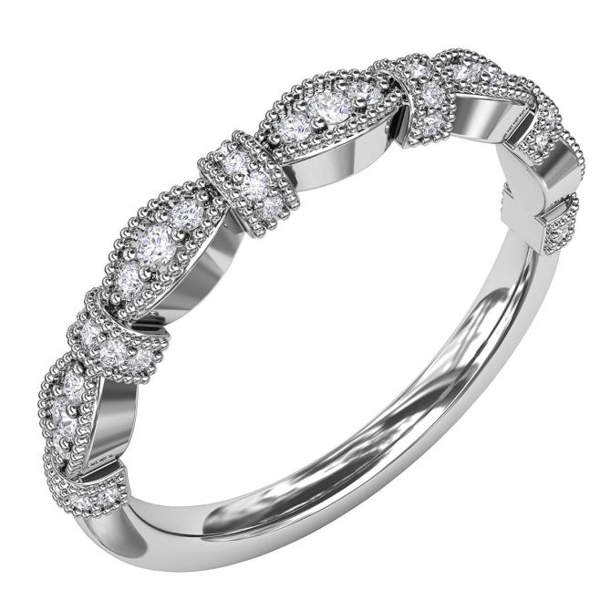 Diamond Milgrain Marquise Scalloped Wedding Band in White Gold