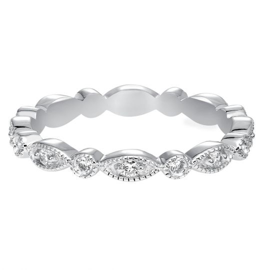 Diamond Round Marquise Pattern Milgrain Eternity Band In White Gold Borsheims