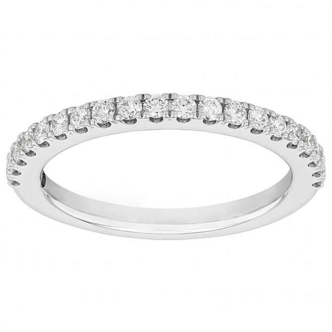 Diamond Scalloped French V Split Wedding Band in White Gold