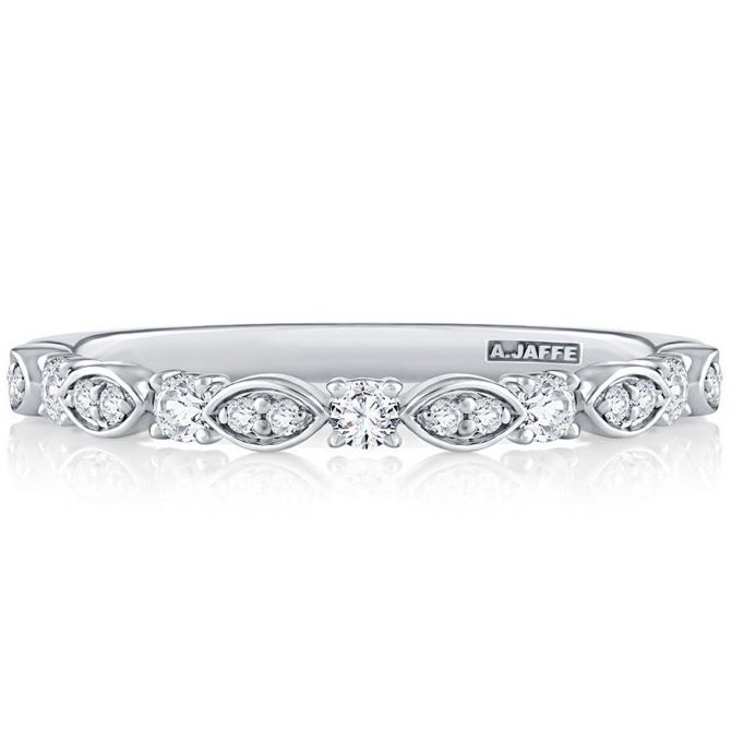 A. Jaffe Diamond Alternating Marquise Pattern Wedding Band in White Gold