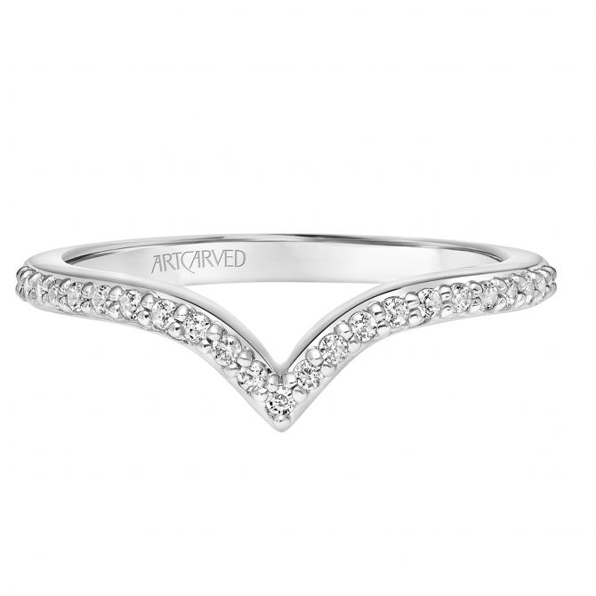 ArtCarved Diamond V Shape Contoured Wedding Band in White Gold