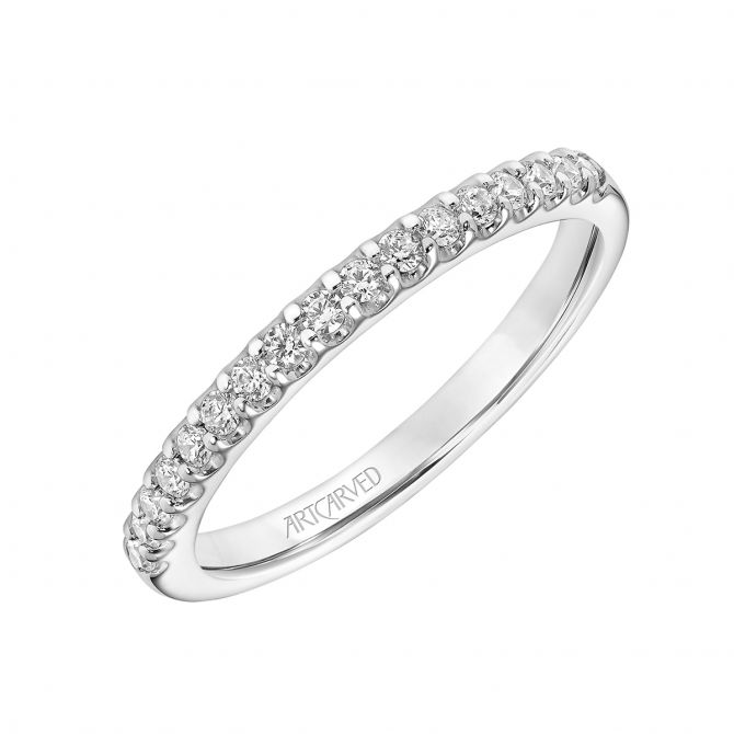 ArtCarved Diamond Half Eternity Shared Prong Wedding Band in White Gold