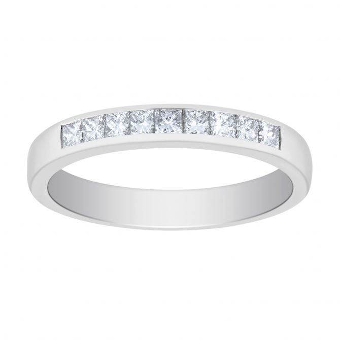 14K White Gold Channel Set Princess Cut Diamond Wedding Band, 0.33cttw