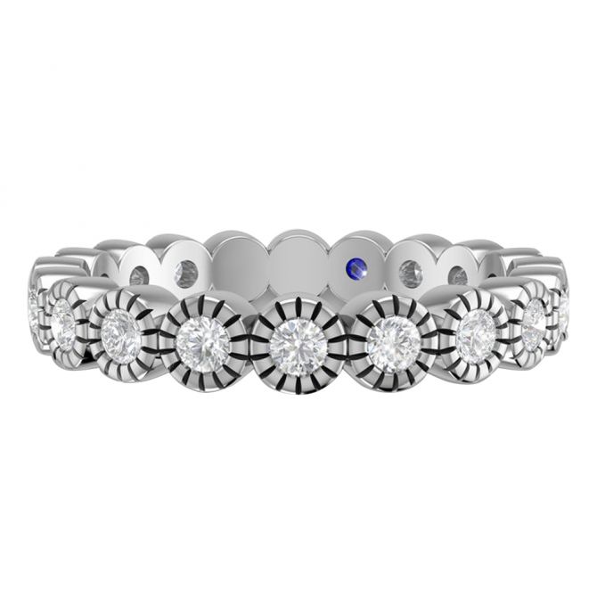 Round Diamond Wedding Band with Milgrain Bead Halos in White Gold