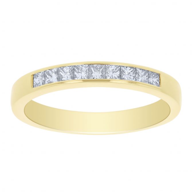 14K Yellow Gold Channel Set Princess Cut Diamond Wedding Band, 0.33cttw