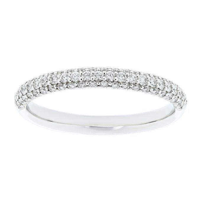 18K White Gold Diamond 3 Row Pavé Wedding Band