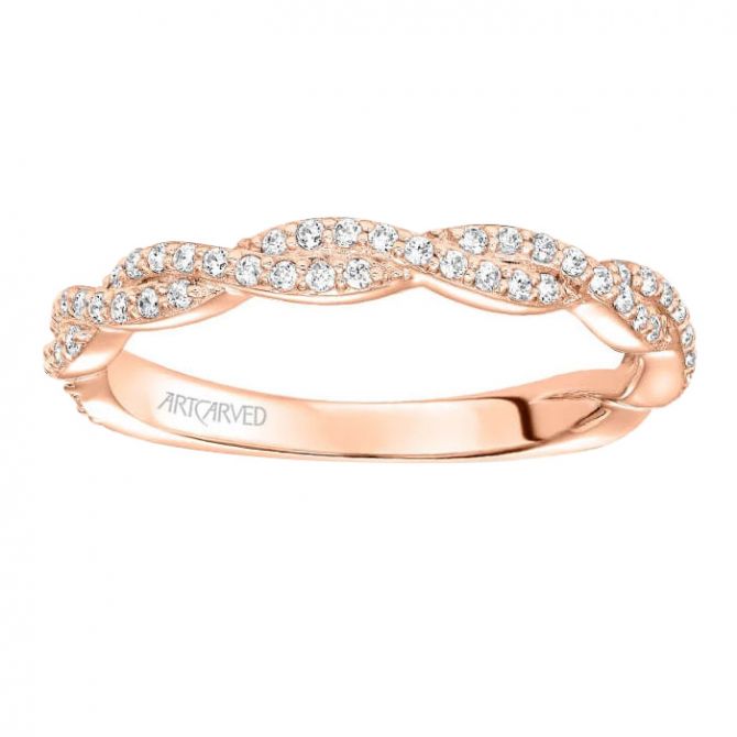 ArtCarved Madeleine Contemporary Diamond Twist Wedding Band in Rose Gold