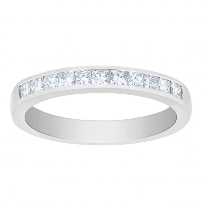 Platinum Channel Set Princess Cut Diamond Wedding Band, 0.50cttw