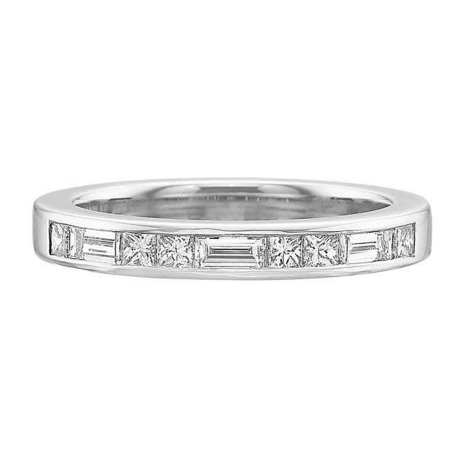 Princess & Baguette Diamond Channel Set Wedding Band in White Gold