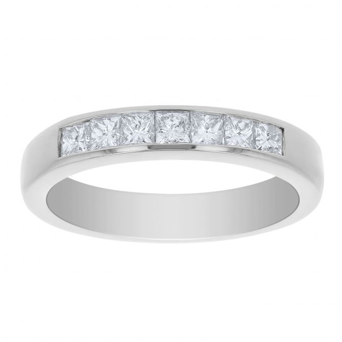 Platinum Channel Set Princess Cut Diamond Wedding Band, 0.50cttw