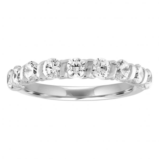 Diamond 13 Stone Twisted Prong Wedding Band in Platinum