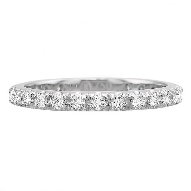 Diamond Prong Set Wedding Band in White Gold, .55 cttw