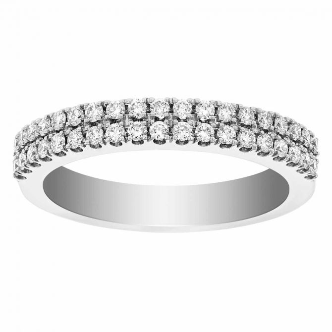 Round Diamond 2 RowPave Wedding Band in White Gold, 0.36 cttw