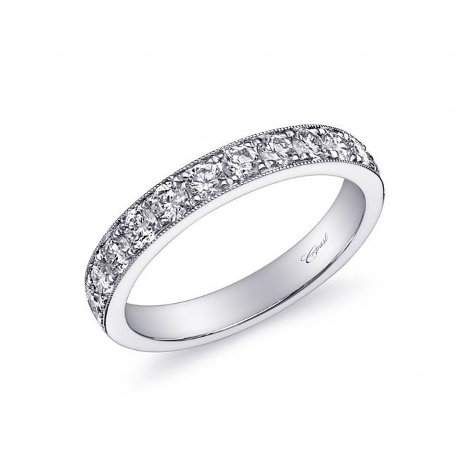 White Gold Prong Set Milgrain Diamond Band, 0.72cttw