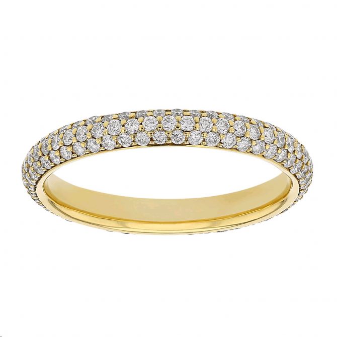 Diamond Pavé 3 Row Wedding Band in Yellow Gold