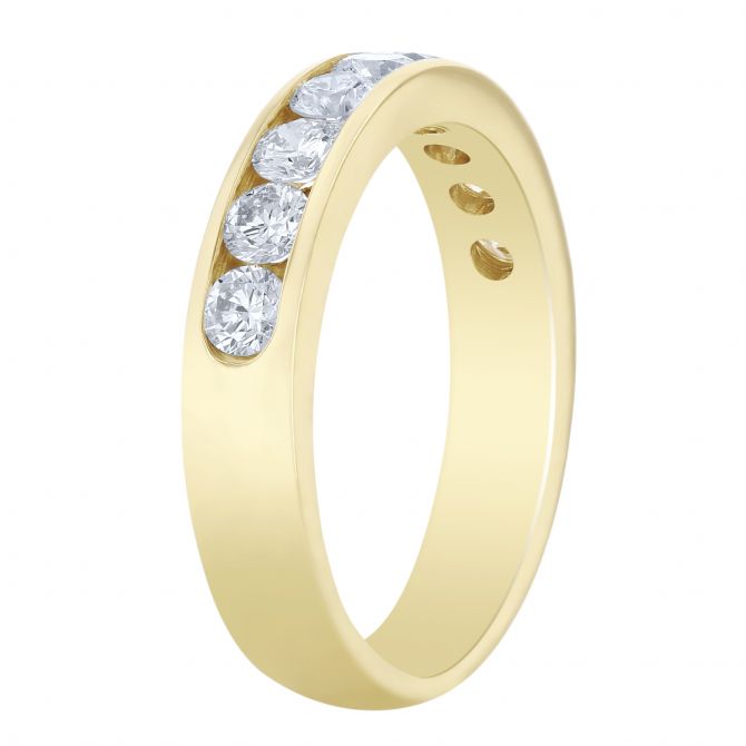 14K Yellow Gold Channel Set Diamond Wedding Band, 0.75cttw