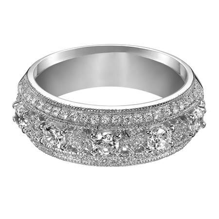 ArtCarved Diamond Milgrain 3 Row Patterned Wedding Band in White Gold