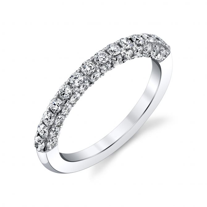 14K White Gold Diamond 3 Row Wedding Band, 0.84 cttw