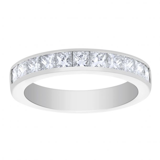 Platinum Channel Set Princess Cut Diamond Wedding Band, 1.00cttw