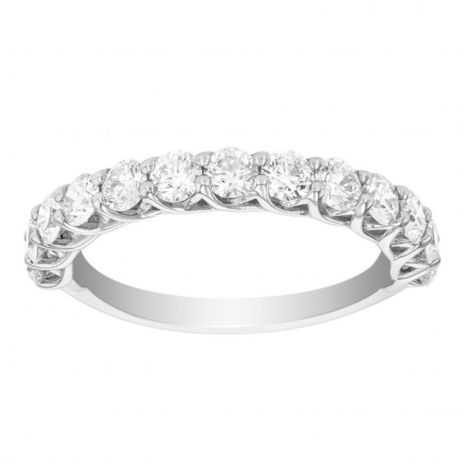 Round Diamond Shared Prong Wedding Band in White Gold, 1 cttw