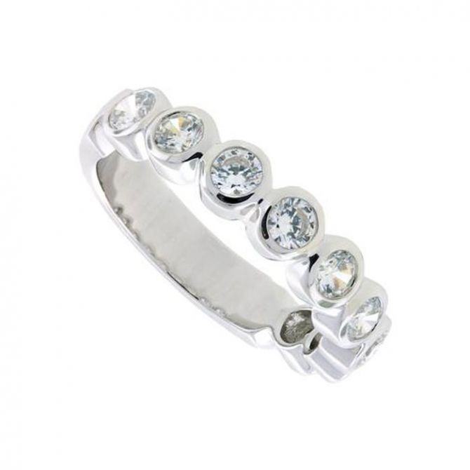 Round Diamond Bezel Set Wedding Band in White Gold, 1.00 cttw