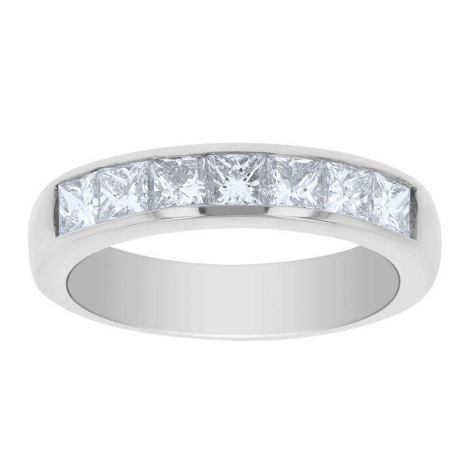 White Gold Channel Set Princess Cut Diamond Wedding Band, 1.00cttw