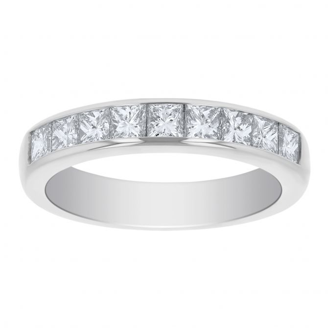 Platinum Channel Set Princess Cut Diamond Wedding Band, 1.00cttw