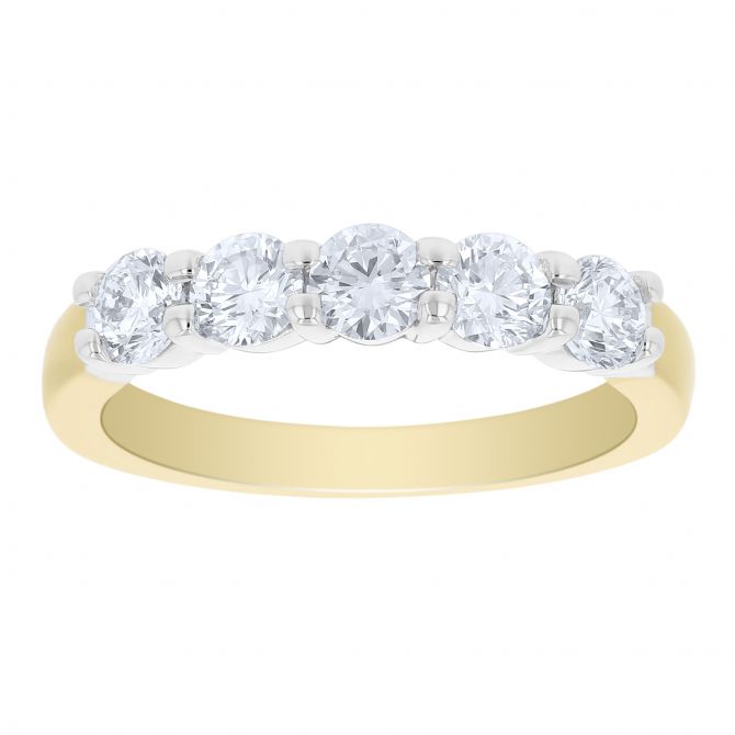 Yellow gold band on sale with white gold prongs