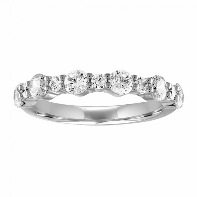 Round Diamond Alternating Half Shank Wedding Band in White Gold