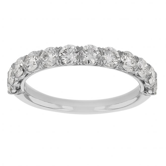 Diamond Half Shank V Prong Wedding Band in White Gold