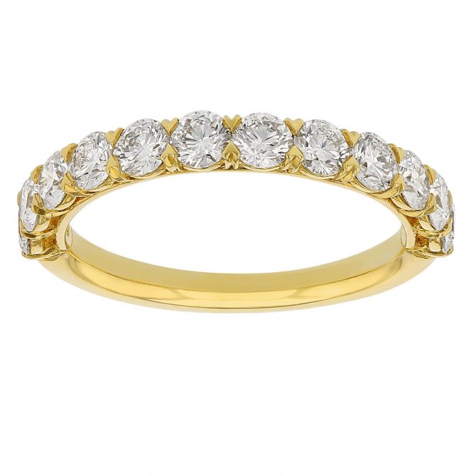 Diamond Half Shank V Prong Wedding Band in Yellow Gold