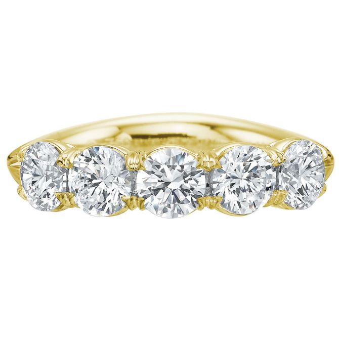 Diamond 5 Stone Prong Set Wedding Band in Yellow Gold