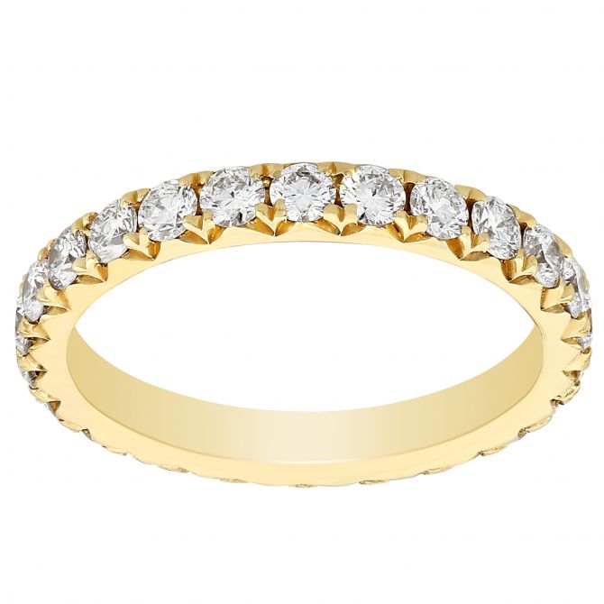 Diamond French Pavé 3/4 Shank Wedding Band in Yellow Gold