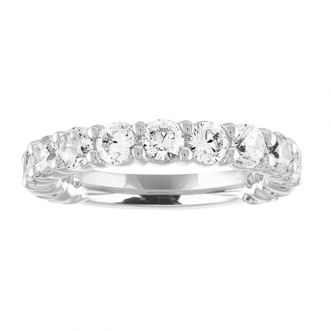 Diamond Shared Prong 3/4 Shank Wedding Band in Platinum