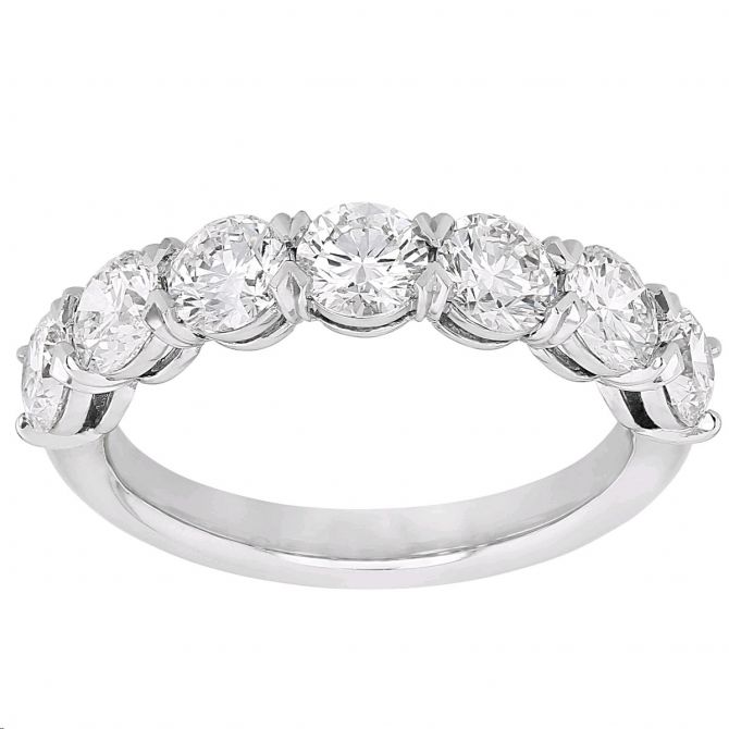 Diamond 7 Stone V Prong Wedding Band in White Gold