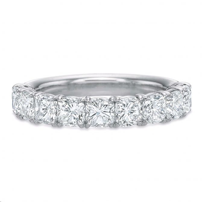 9 Cushion Diamond Half Shank Wedding Band in White Gold