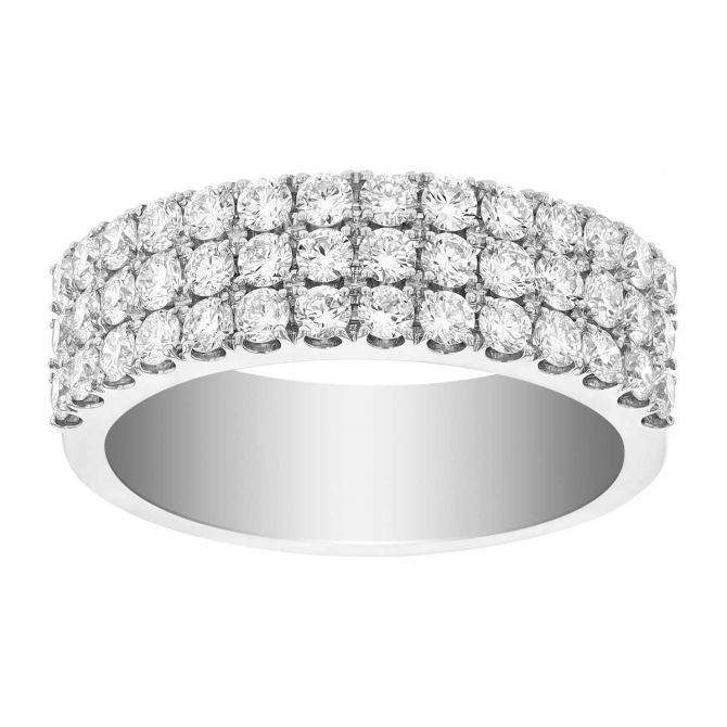 Round Diamond 3 RowPave Wedding Band in White Gold, 1.14 cttw