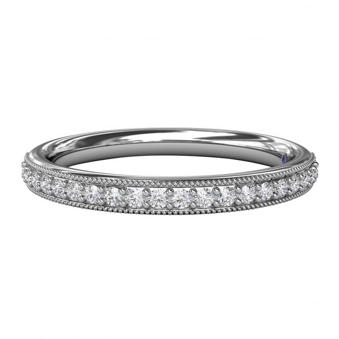 Diamond Milgrain Bead Bright Set Half Eternity Wedding Band in White Gold