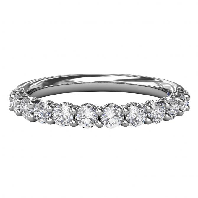 Diamond 12 Stone Shared Prong Wedding Band in White Gold