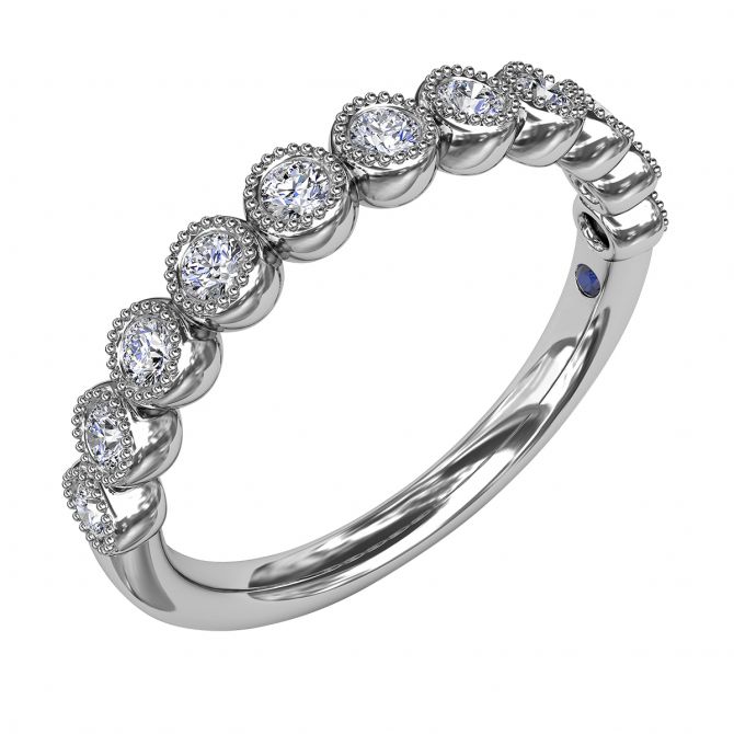 Diamond Milgrain Bezel Set Wedding Band in White Gold