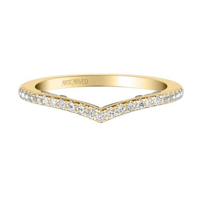 ArtCarved Diamond V Shape Contoured Wedding Band in Yellow Gold