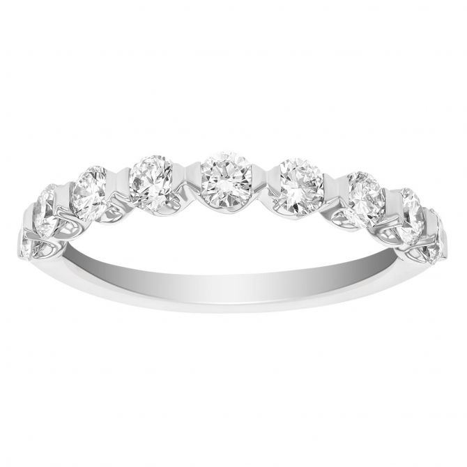 Round Diamond Bar Set Wedding Band in White Gold, 0.80 cttw