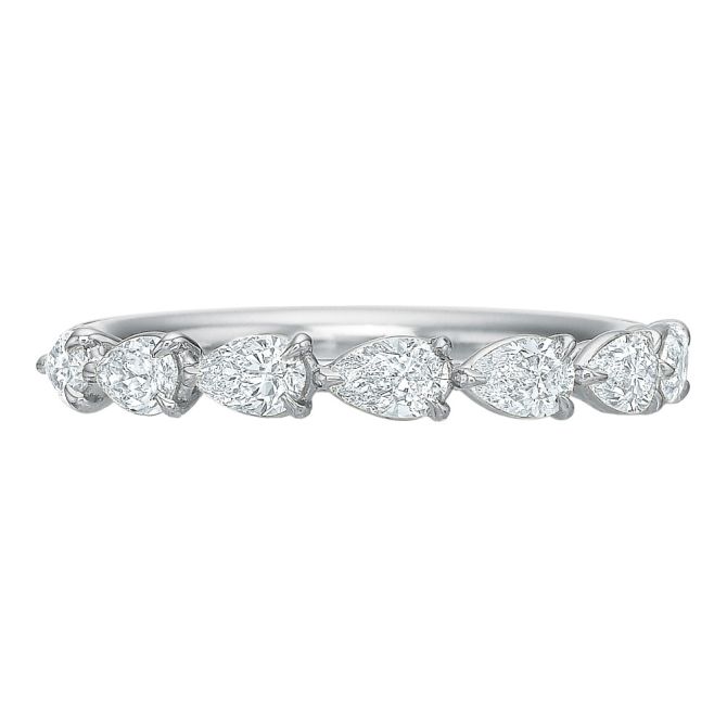 Pear Diamond 7 Stone East West Wedding Band in 18K White Gold