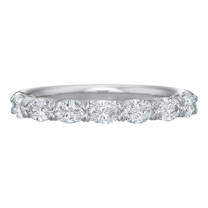 Oval Diamond 7 Stone East West Wedding Band in 18K White Gold