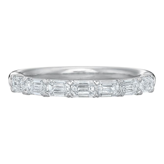 Emerald Cut Diamond 7 Stone East West Wedding Band in 18K White Gold, .80 cttw